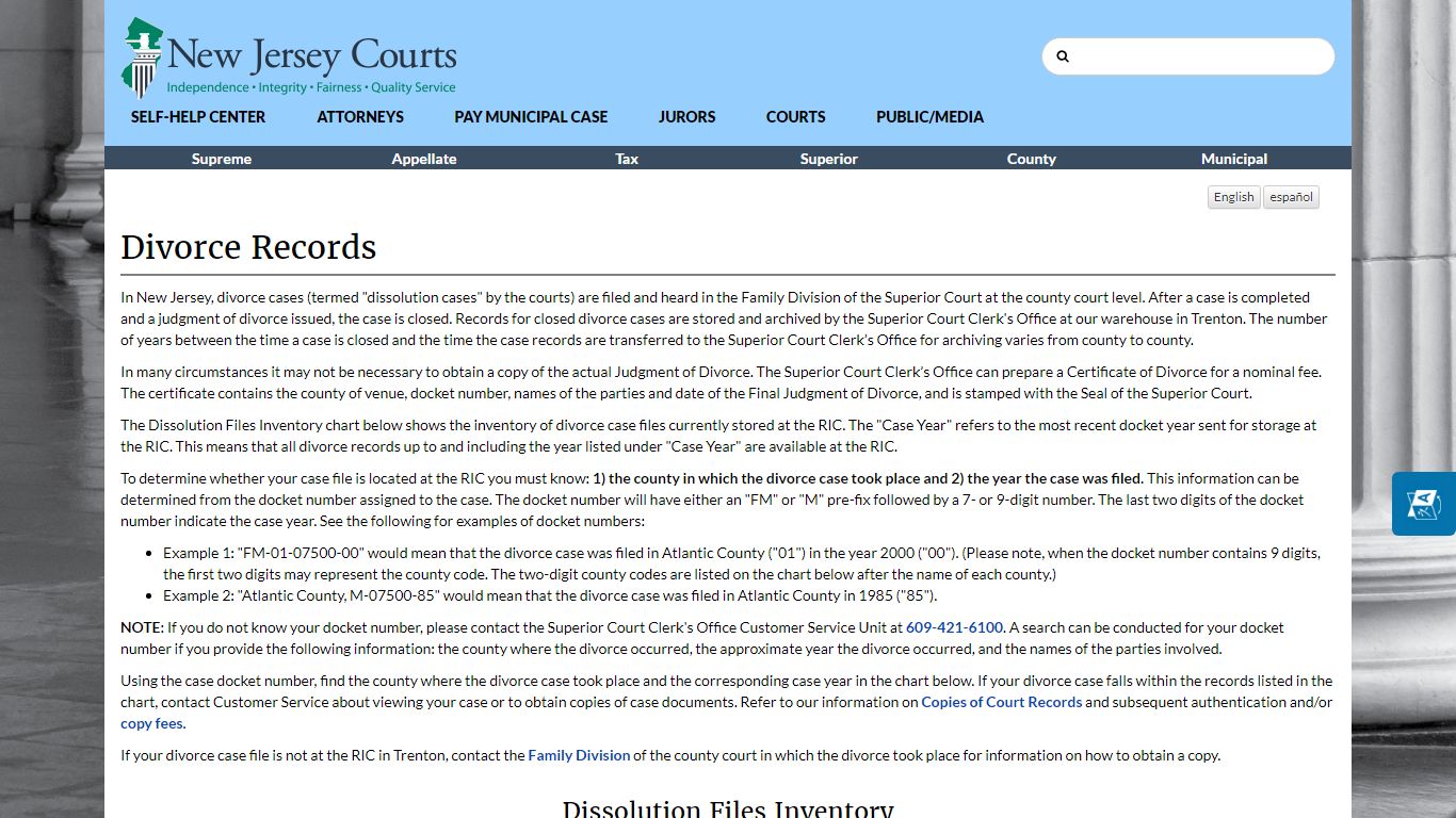 Divorce Records - New Jersey Superior Court